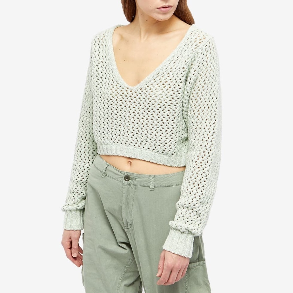 $409 John Elliott Mint Green Foam Boucle Knit Crop Sweater Size 1/US Small